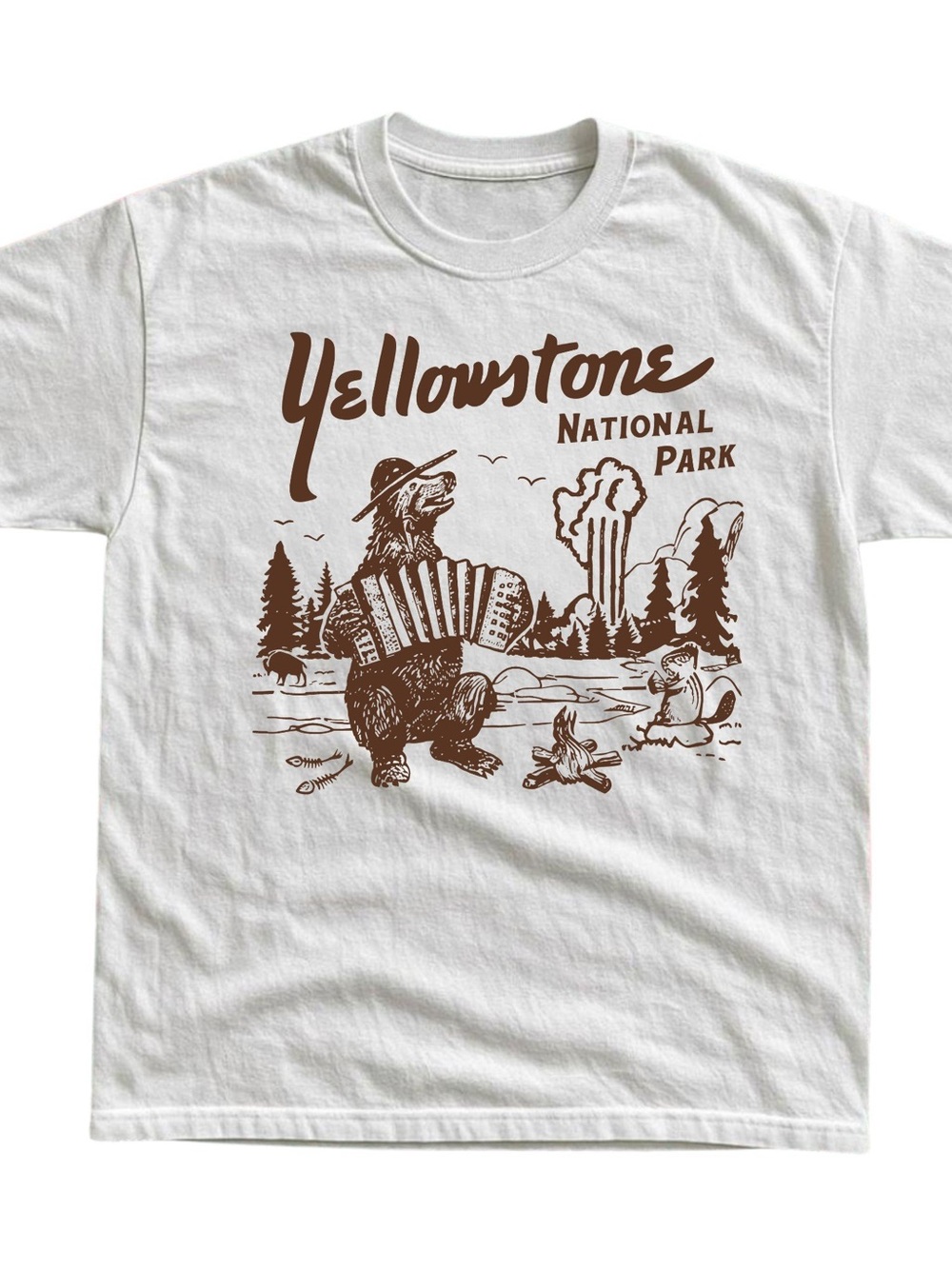 White Short-Sleeve Tee with Brown Yellowstone Graphic, Gift For Her, For Him